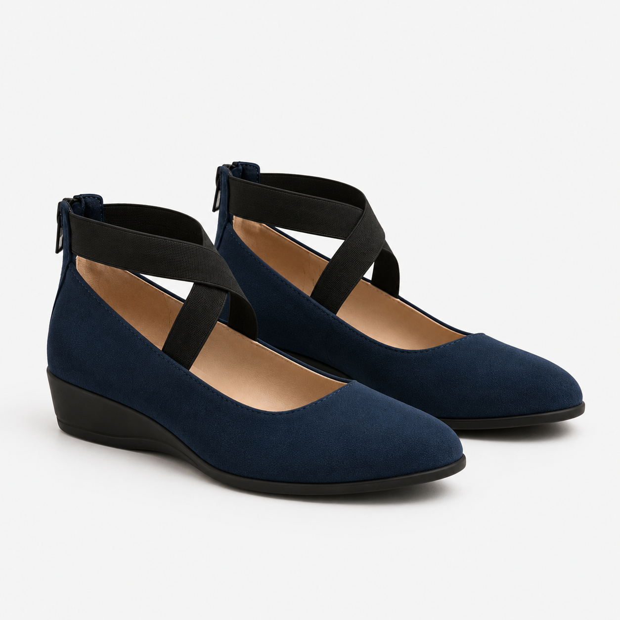 Crossover Strap Flats, Cushioned Wedge Walking Shoes
