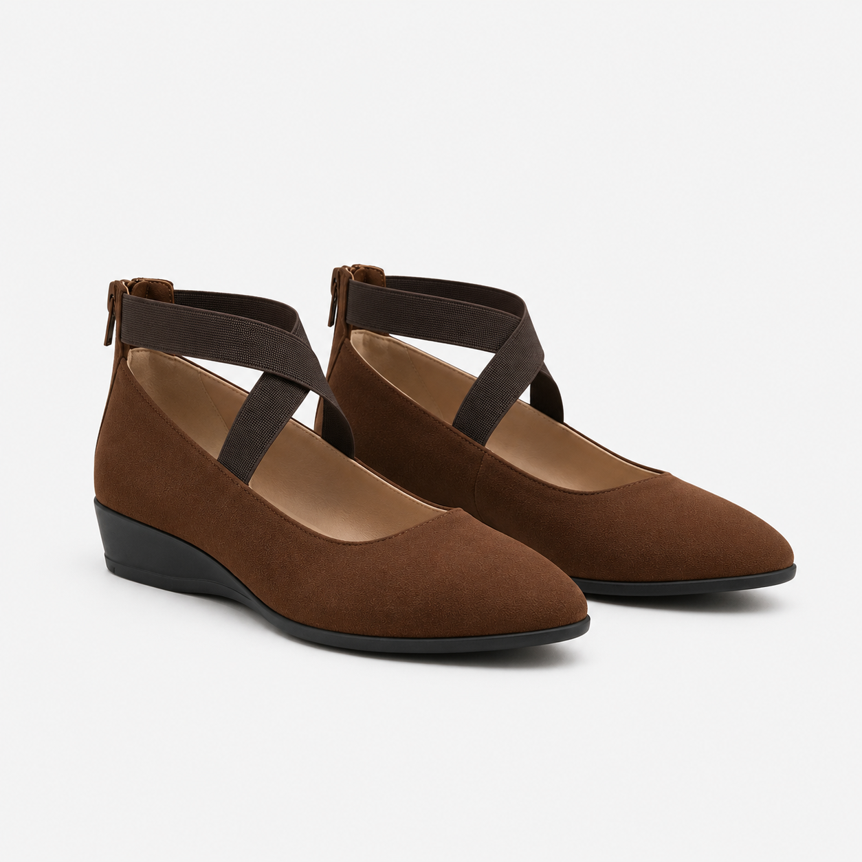 Crossover Strap Flats, Cushioned Wedge Walking Shoes