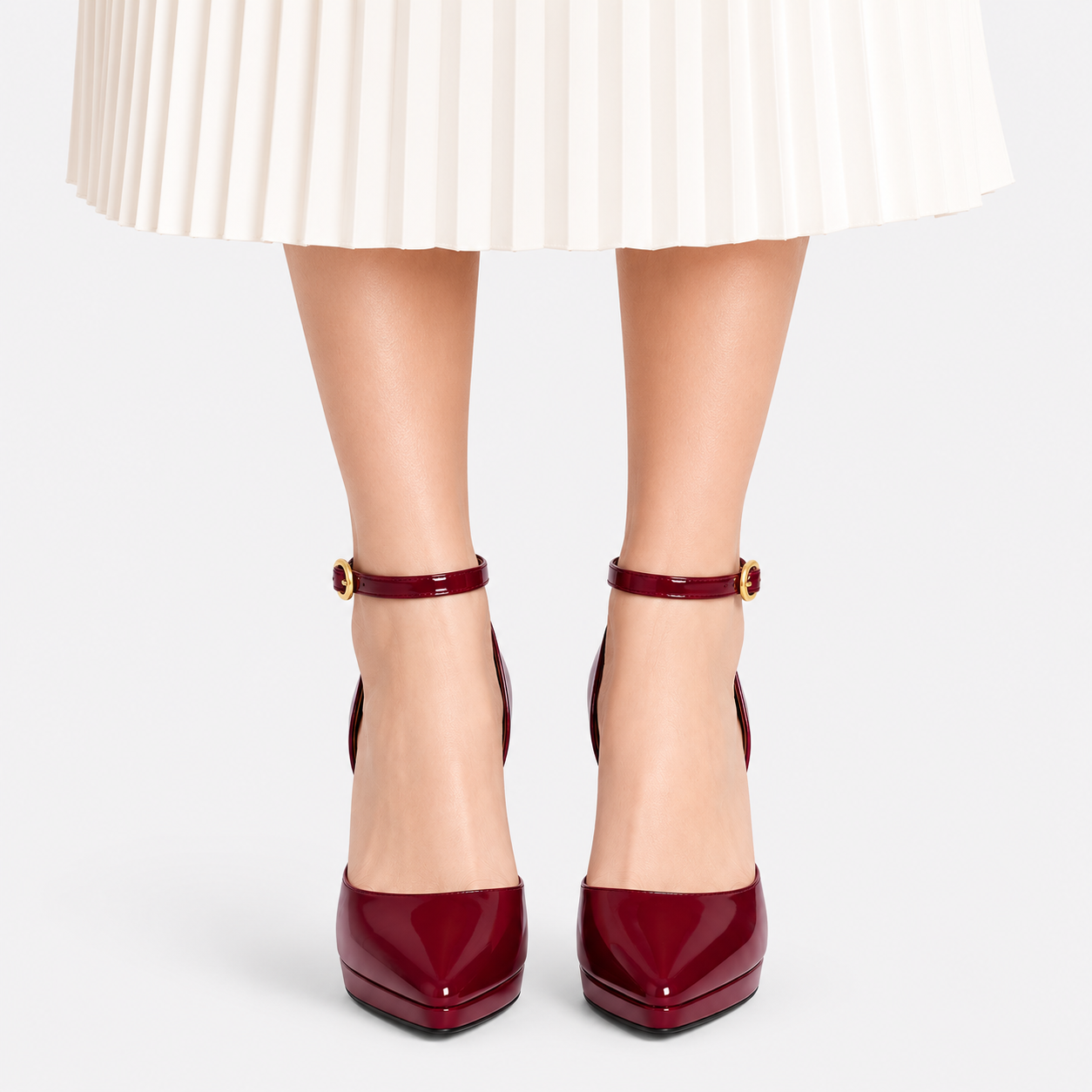 Pointed Toe Ankle Strap Heels, 11 cm Leather Pumps