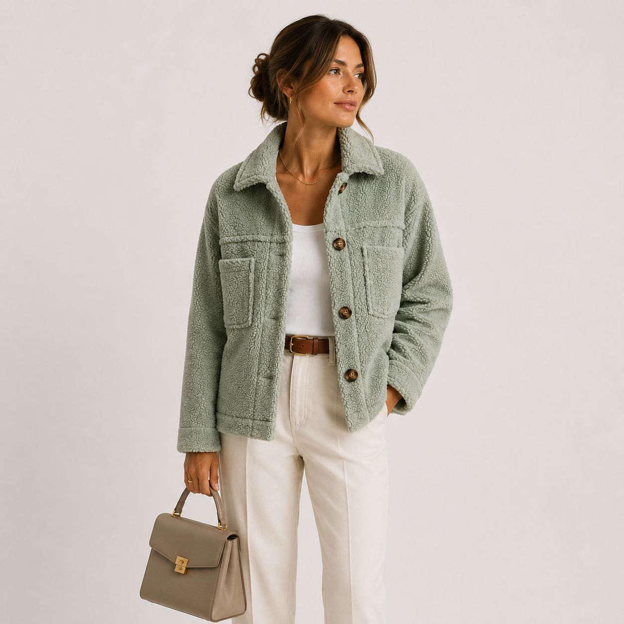 Plush Sherpa Shacket, Button Front Fleece Overshirt