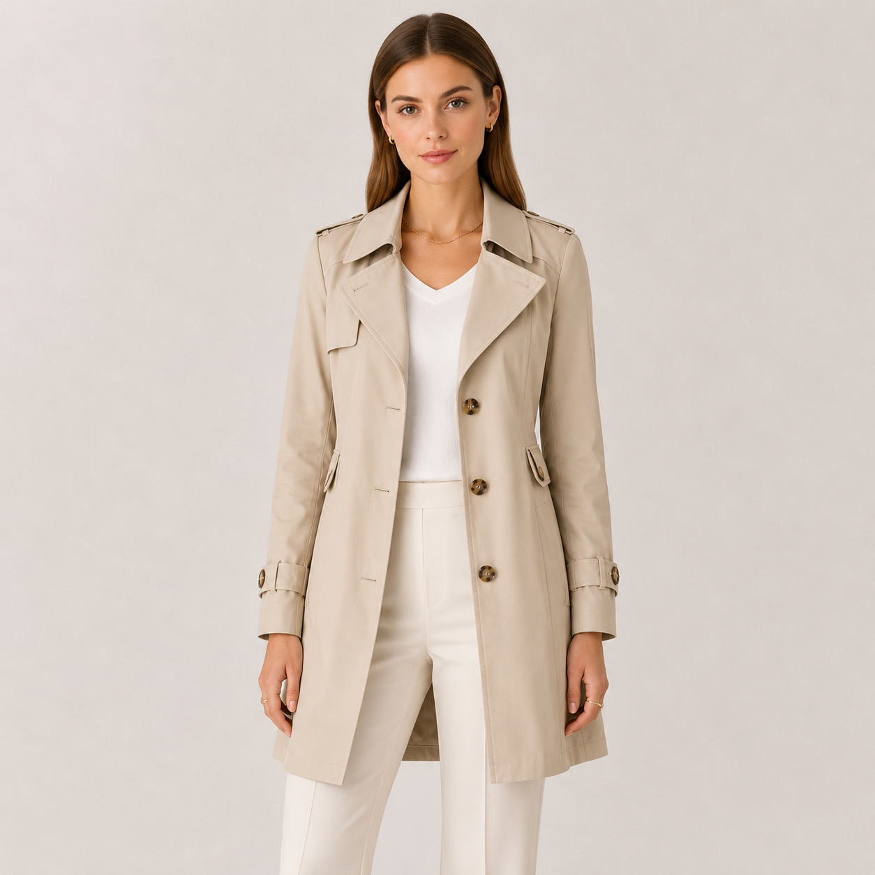 Lightweight Trench Coat, Classic Collar Slim Fit Top