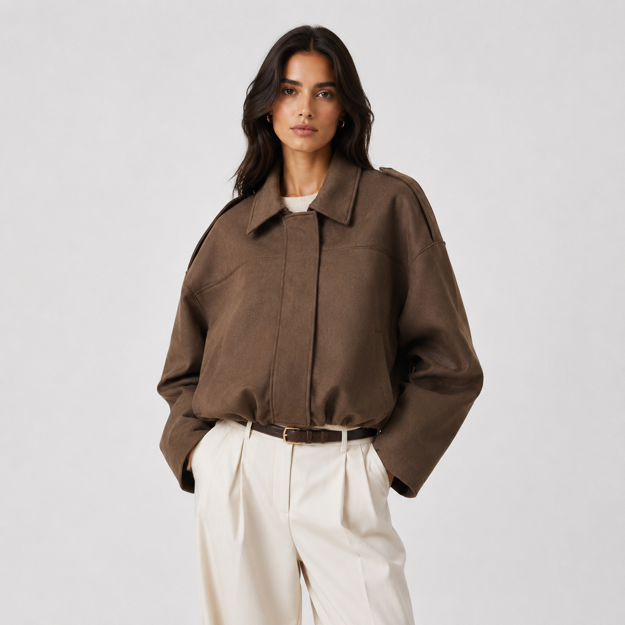 Relaxed Fit Suede Jacket, Soft Layered Outerwear Coat
