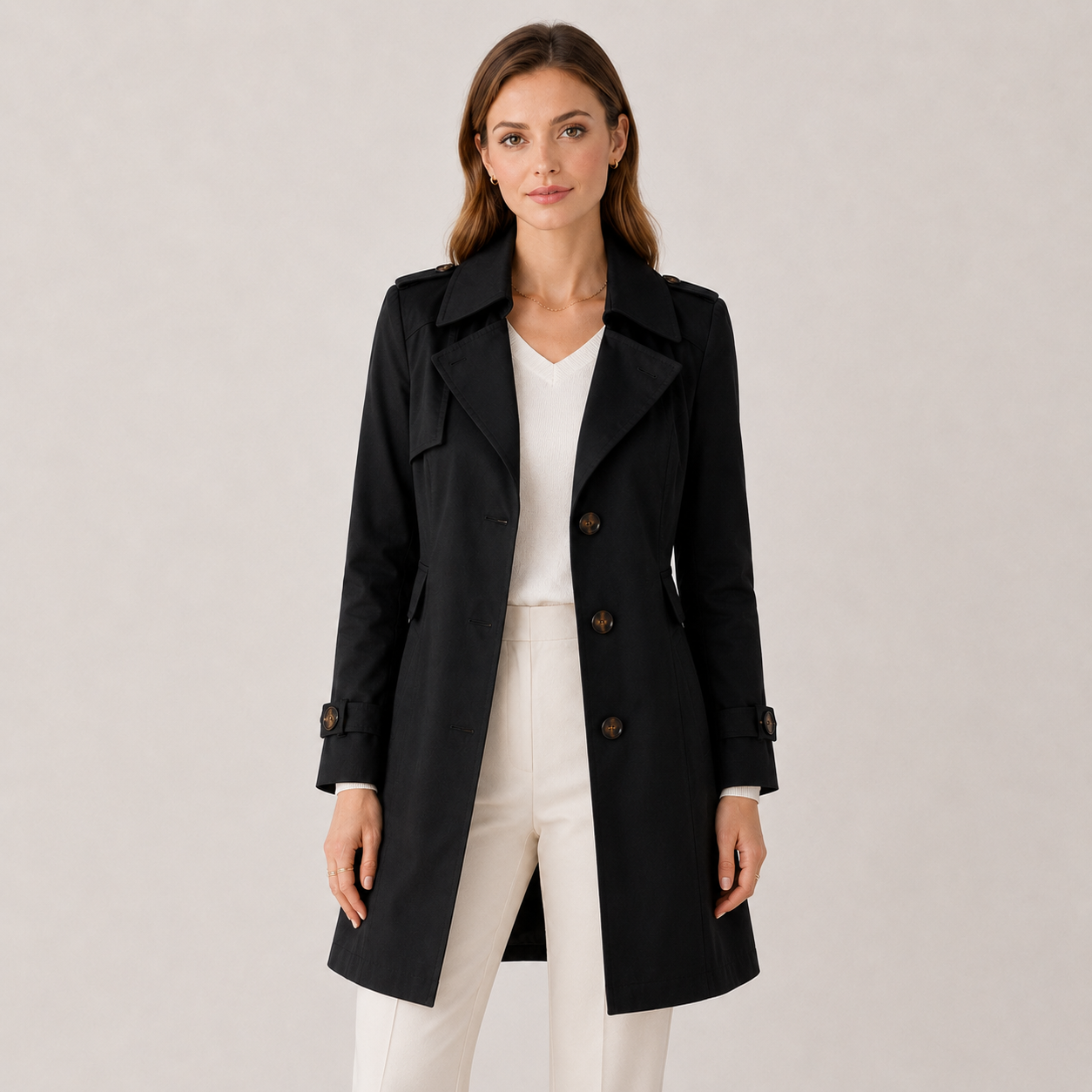 Lightweight Trench Coat, Classic Collar Slim Fit Top