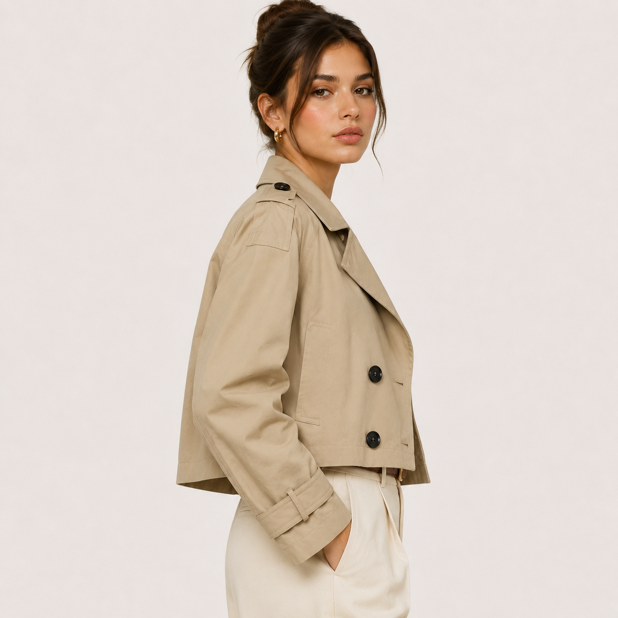 Cropped Double Breasted Trench Jacket, Lightweight
