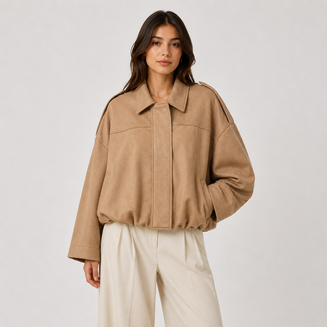 Relaxed Fit Suede Jacket, Soft Layered Outerwear Coat