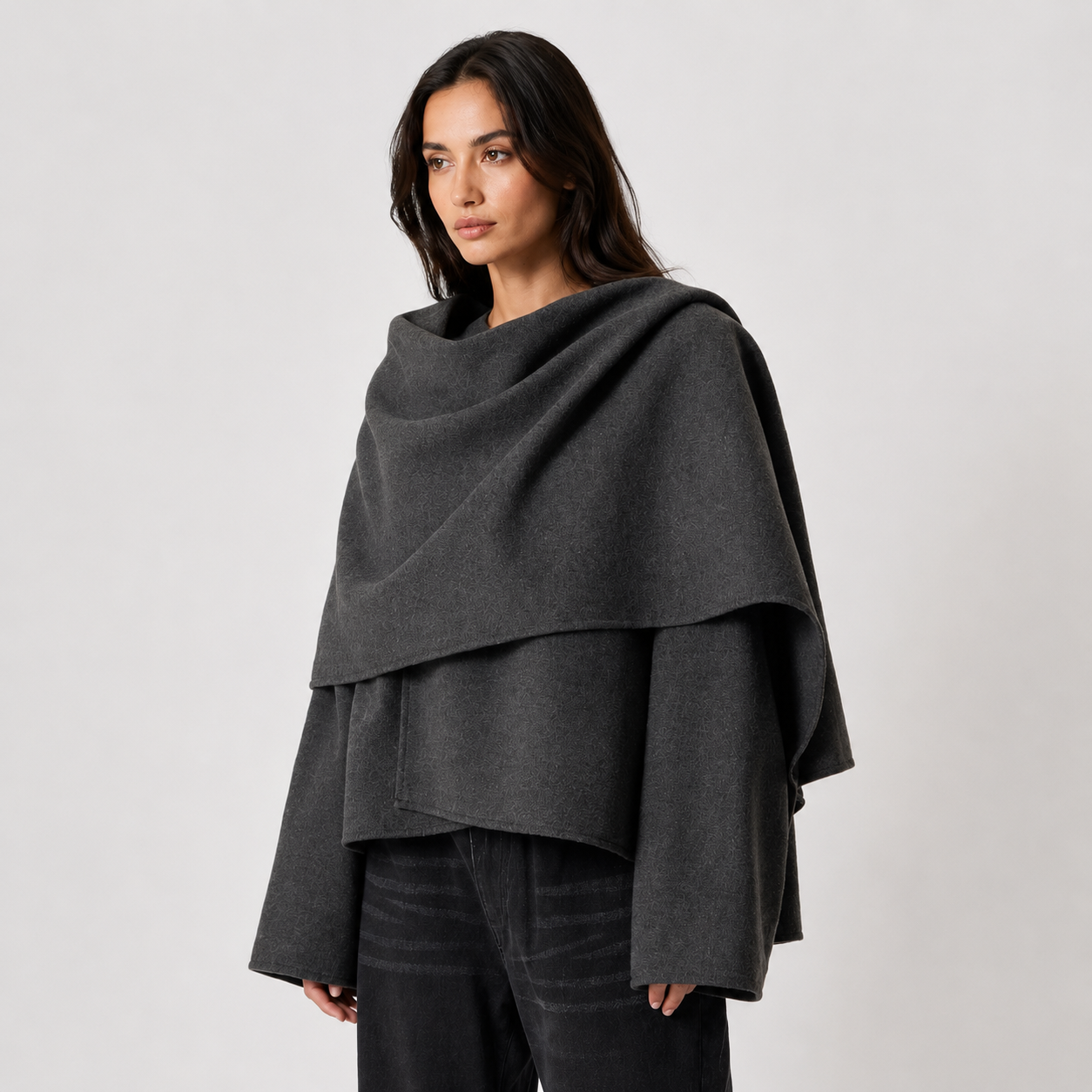 Draped Layered Cape Coat, Cozy Relaxed Winter Jacket