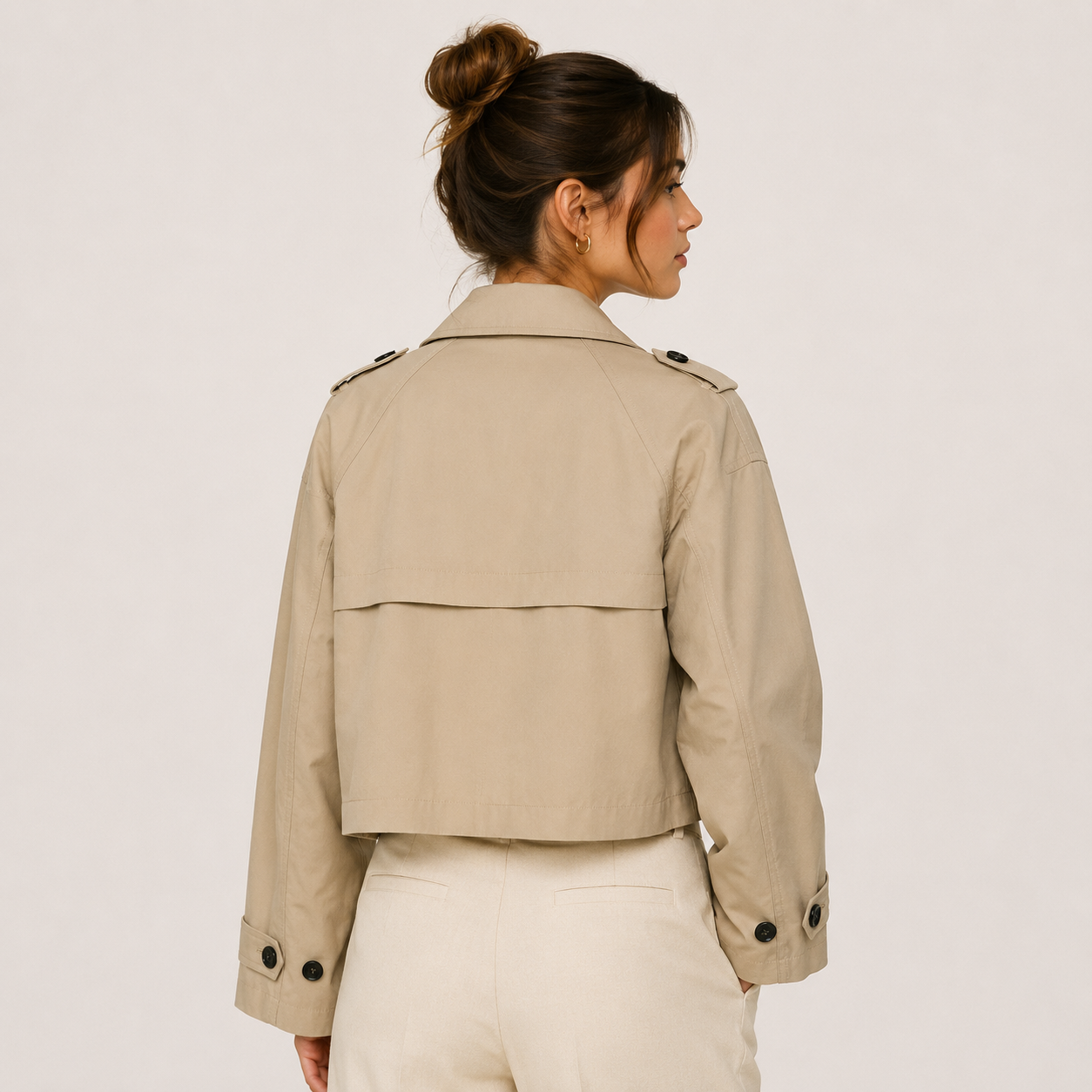 Cropped Double Breasted Trench Jacket, Lightweight