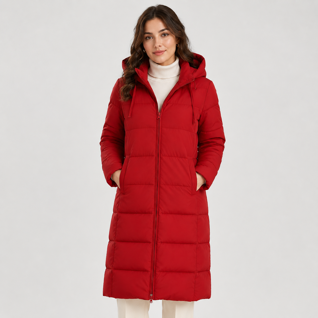 Long Puffer Coat, Hooded Quilted Full Length Warmth
