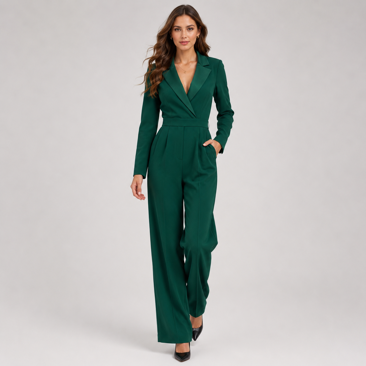 Collared Wide Leg Jumpsuit, Tailored Fit One Piece