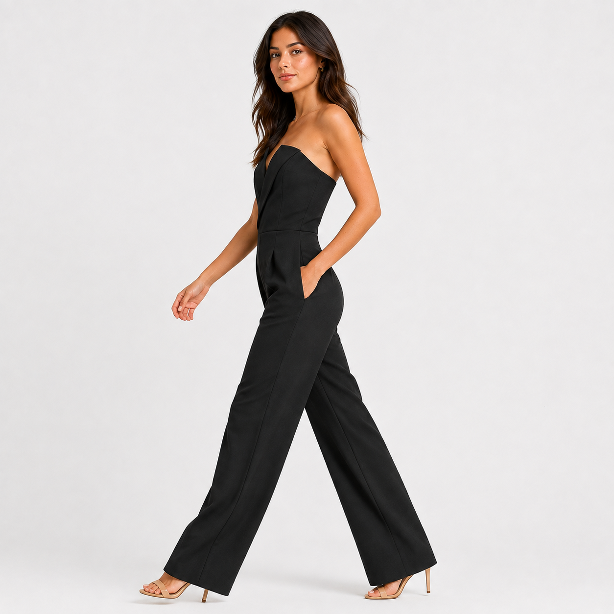 Strapless Wide Leg Jumpsuit, Formal One Piece Outfit
