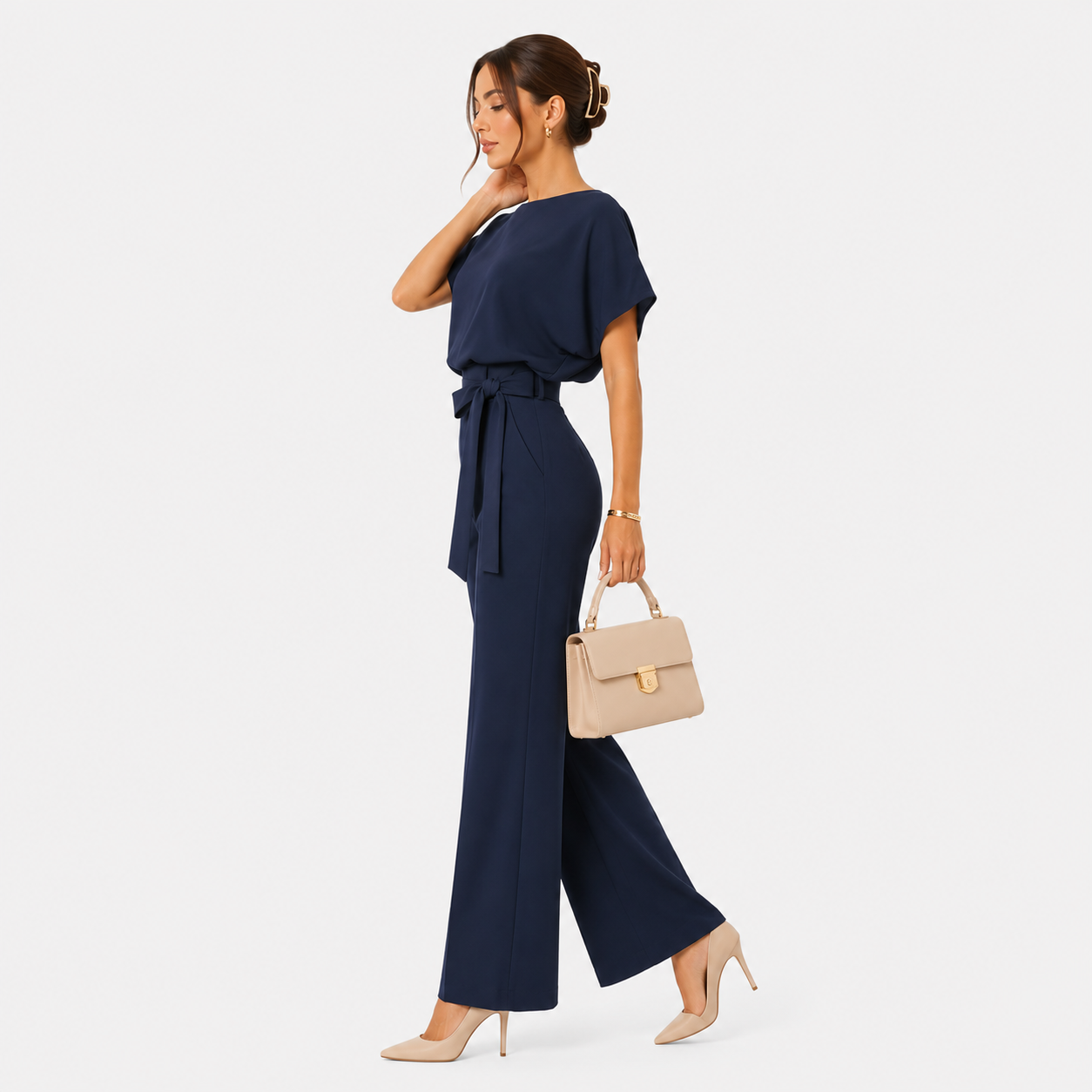 Wide Leg Belted Jumpsuit, Relaxed One Piece Outfit