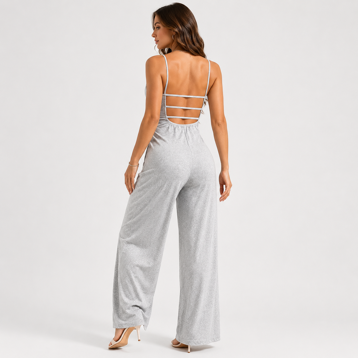 High Waist Sleeveless Jumpsuit, Stretch Straight Leg