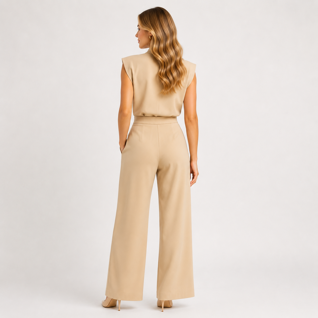 Satin Look Wide Leg Jumpsuit, Open Back Sleeveless