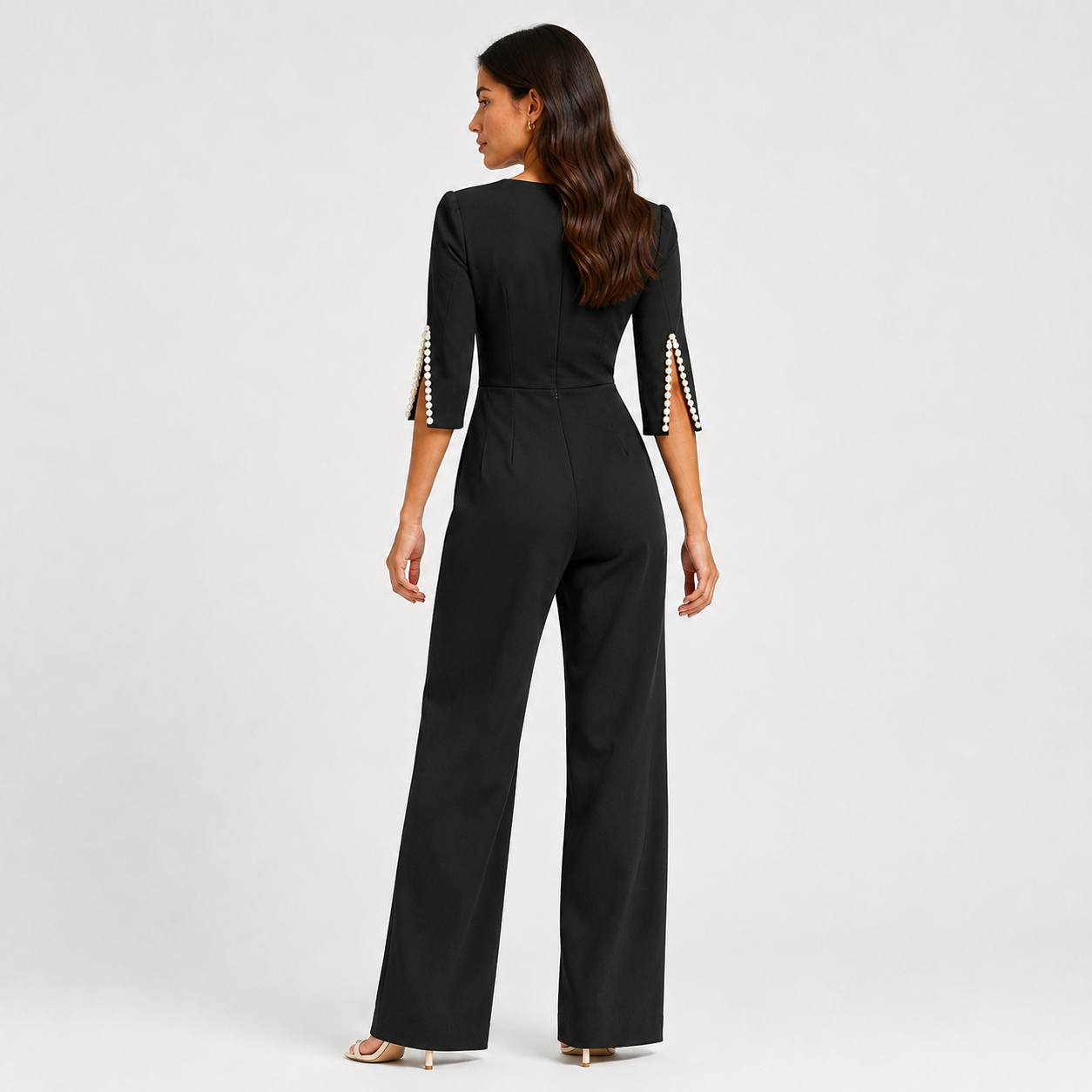 Pearl Detail Wide Leg Jumpsuit, Formal One Piece Look