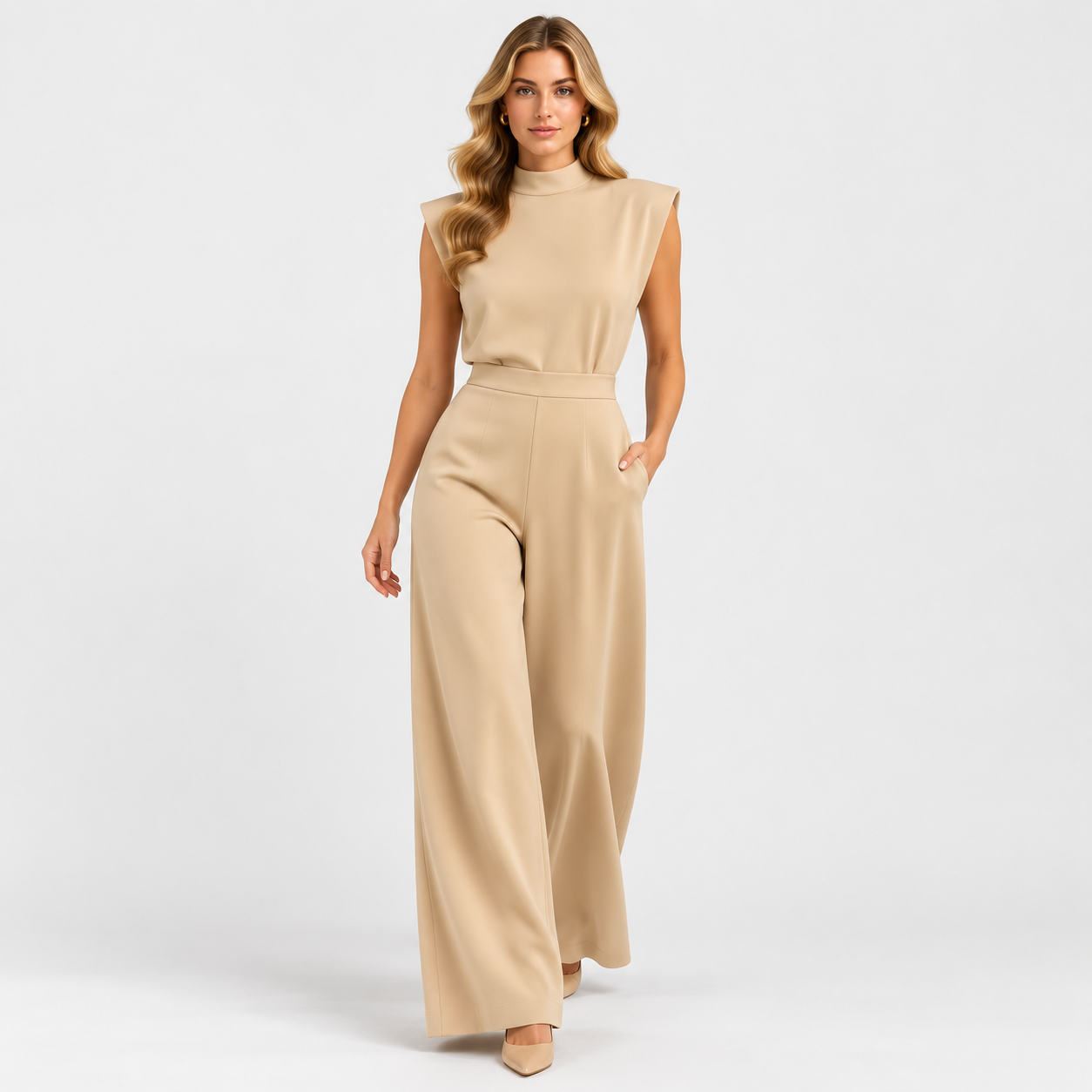 Satin Look Wide Leg Jumpsuit, Open Back Sleeveless