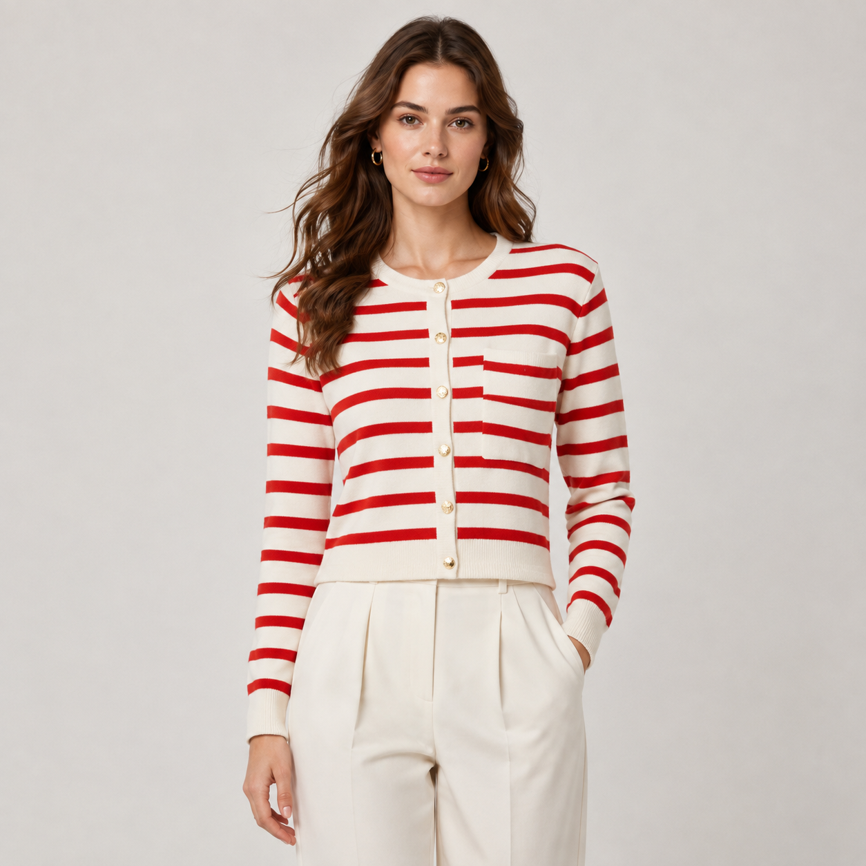 Striped Knit Cardigan, Soft Long Sleeve Layering Top