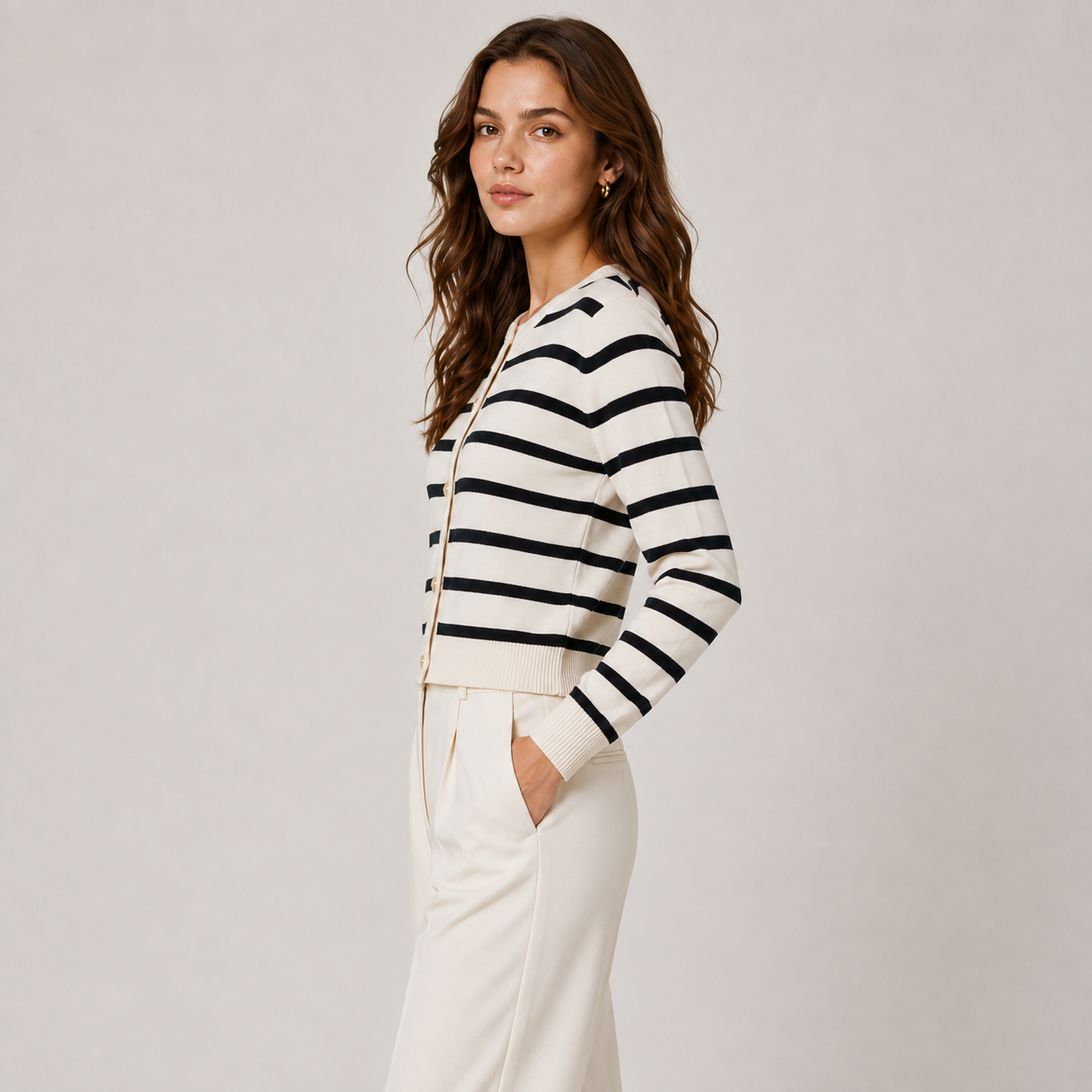 Striped Knit Cardigan, Soft Long Sleeve Layering Top