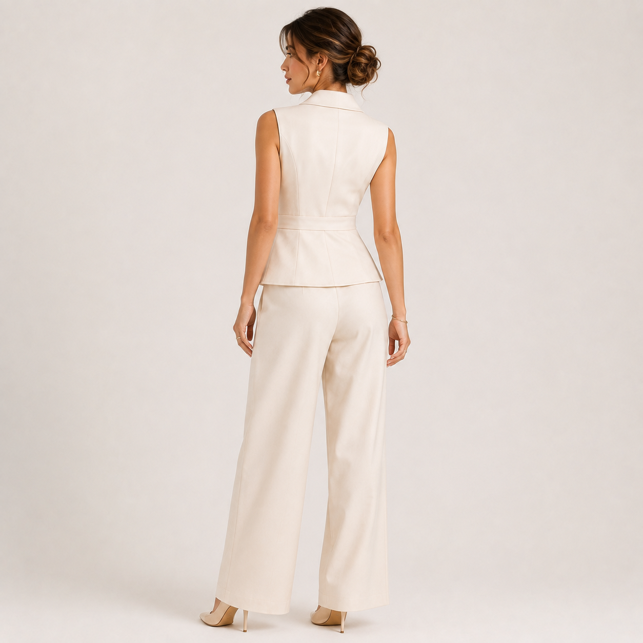 V Neck Two Piece Set, Wide Leg Pants Matching Outfit