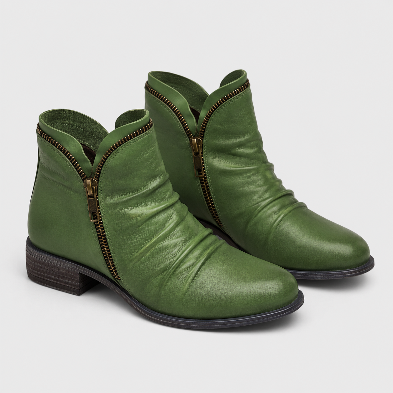 Side Zip Ankle Boots, Low Block Heel Leather Look Cut
