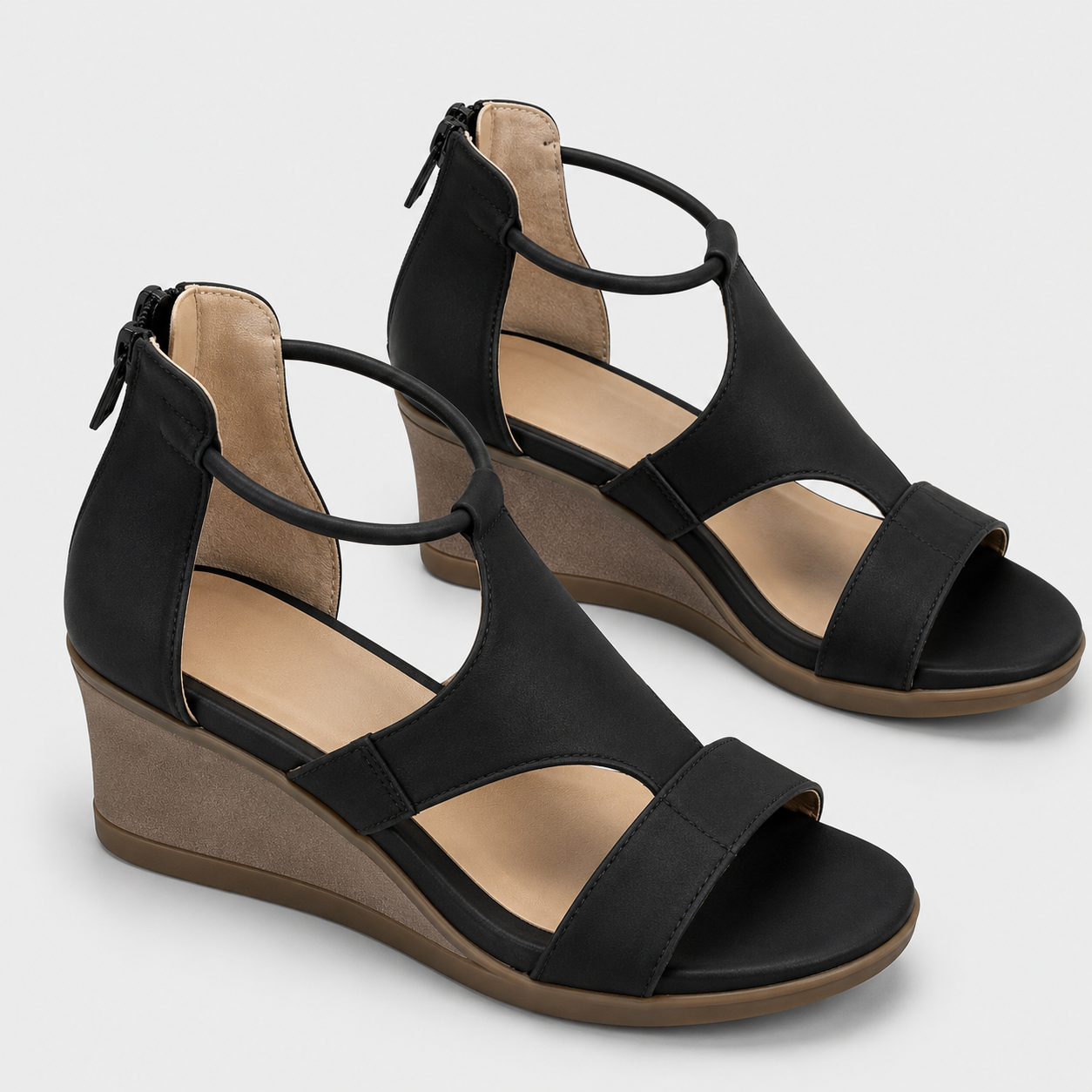 Open Toe Leather Sandals, Cushioned Supportive Footbed