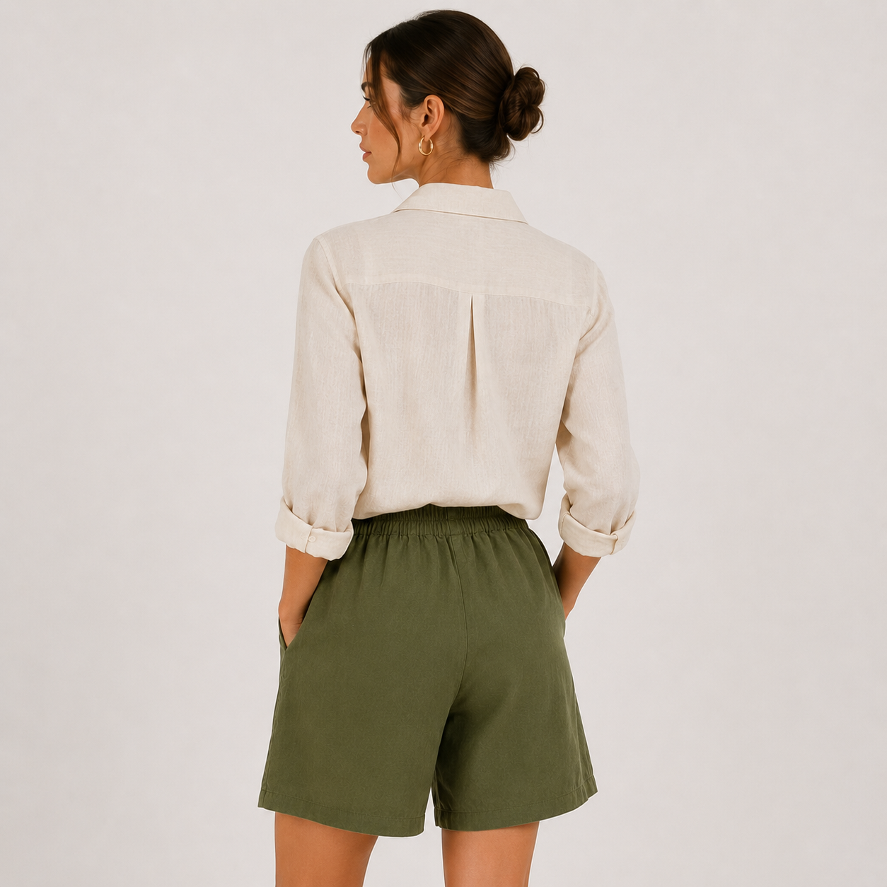 Breathable Casual Shorts, Elastic Waist with Side Pockets
