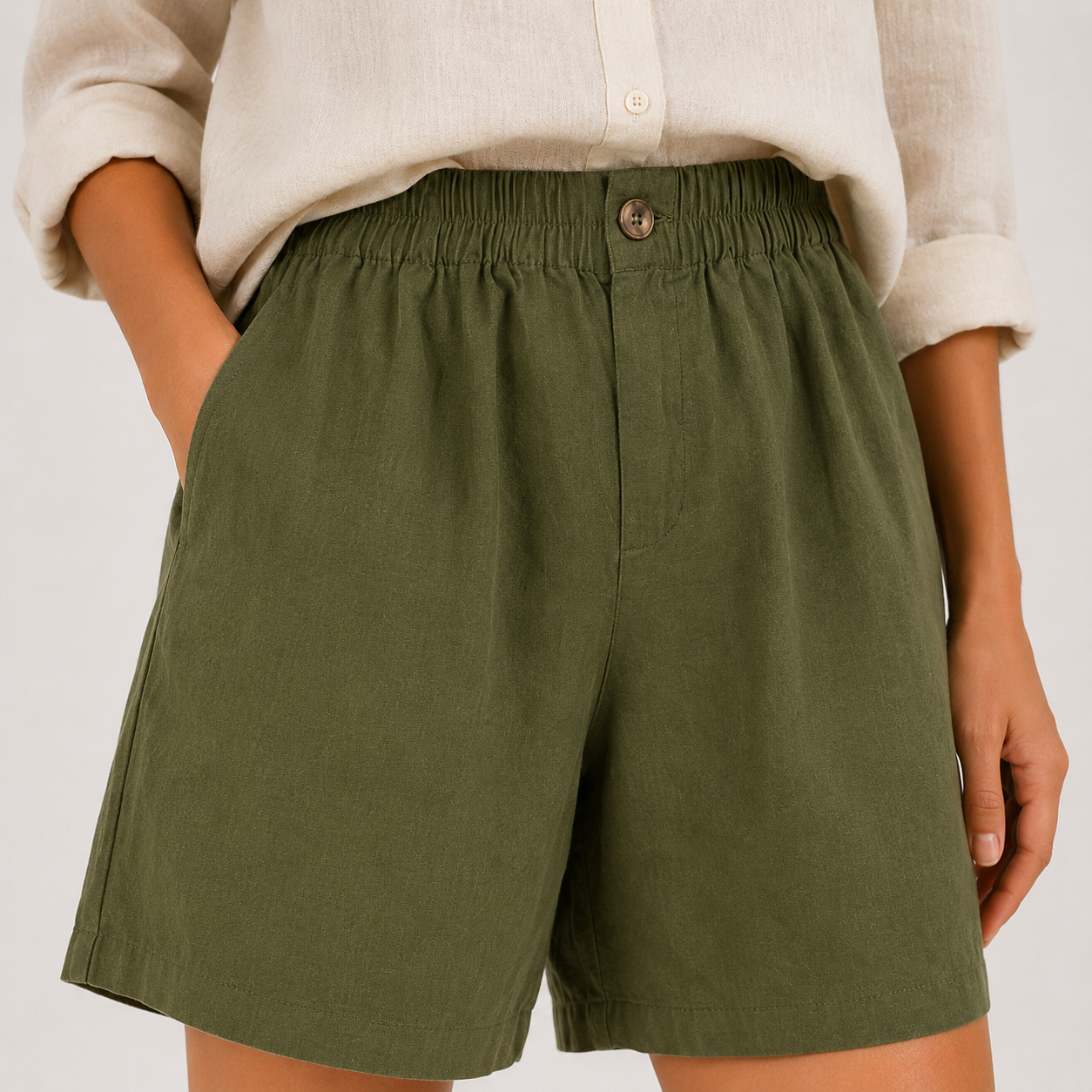 Breathable Casual Shorts, Elastic Waist with Side Pockets