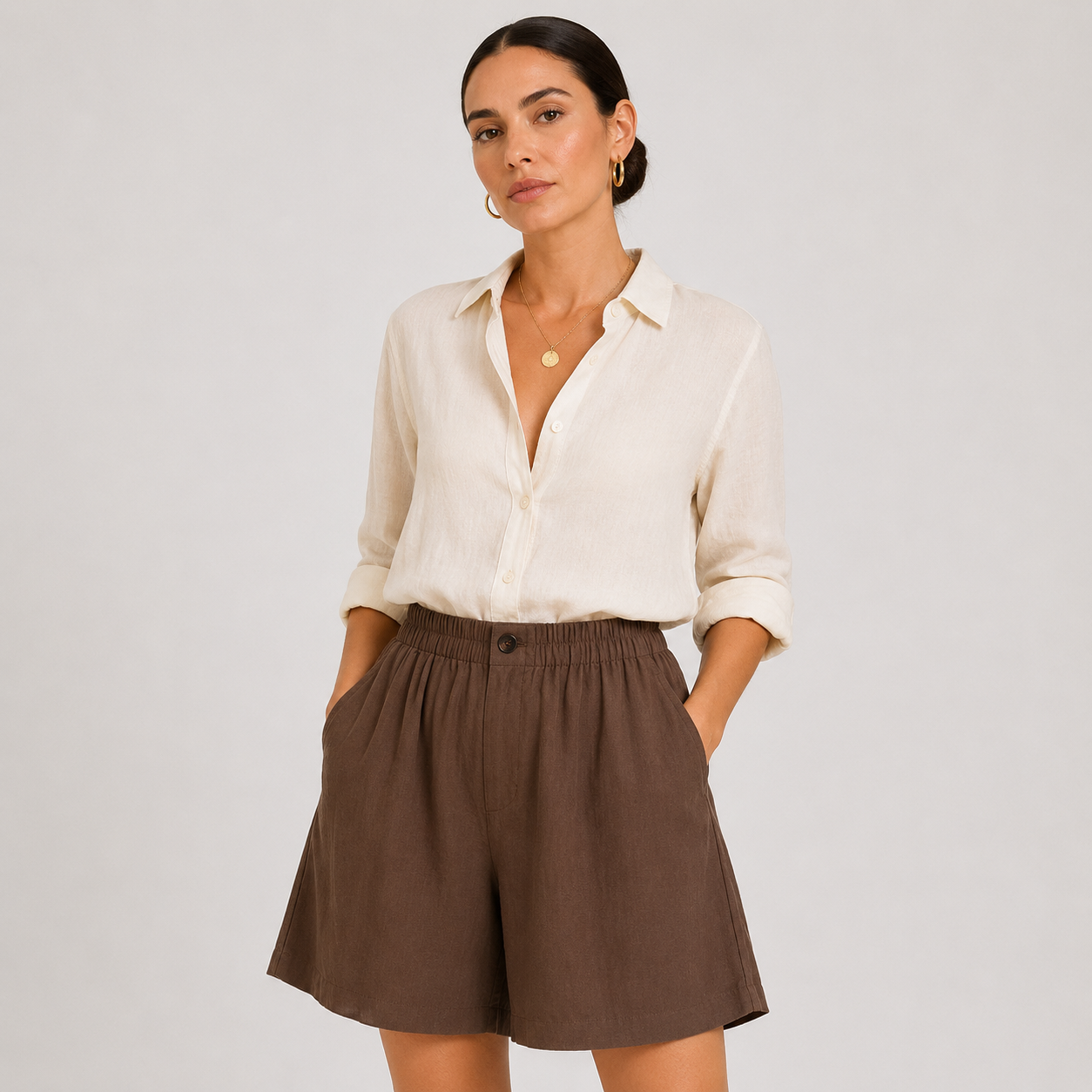 Breathable Casual Shorts, Elastic Waist with Side Pockets