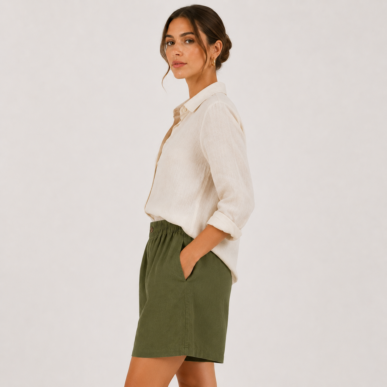 Breathable Casual Shorts, Elastic Waist with Side Pockets