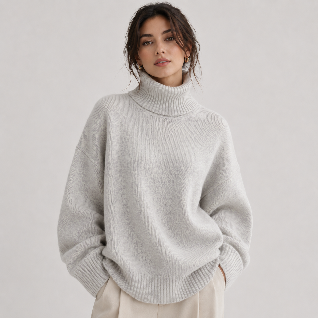 Lightweight Knit Turtleneck Sweater, Soft Relaxed Fit