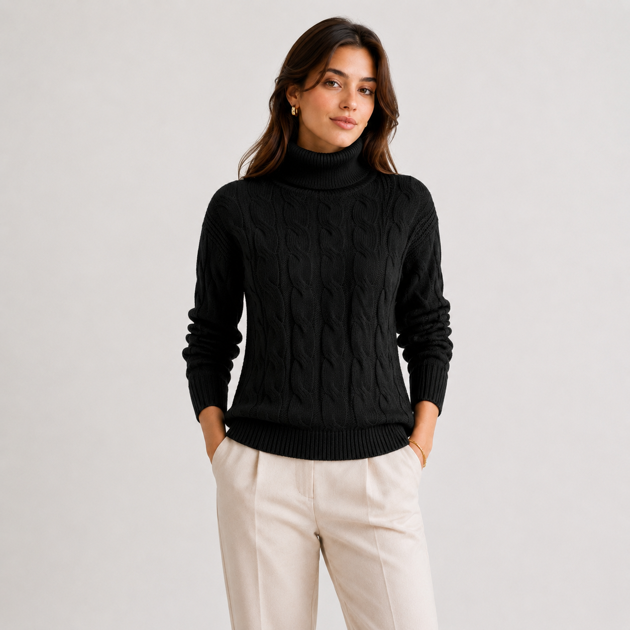 Turtleneck Sweater, Long Sleeve Lightweight Knit Top