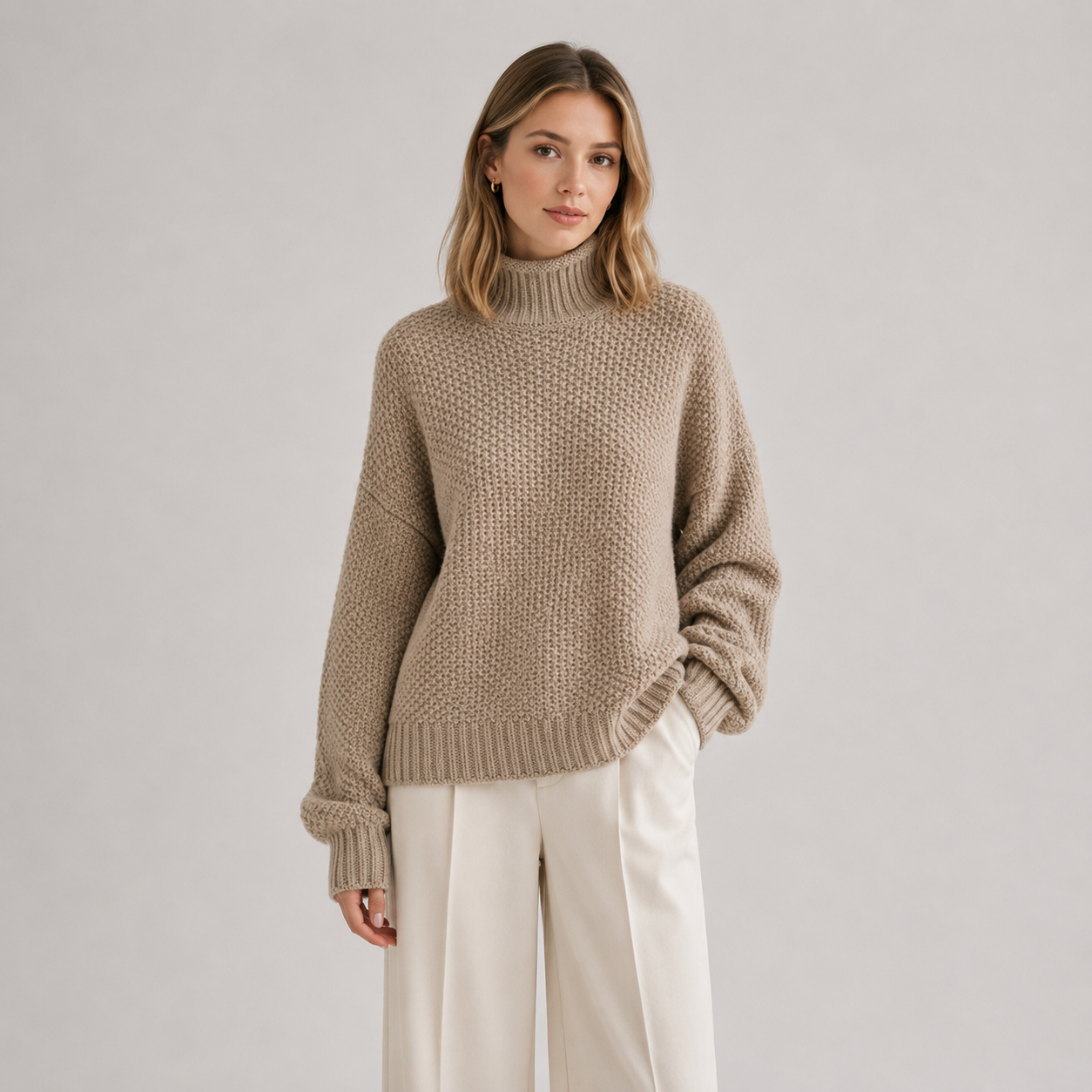 Relaxed Fit Knit Sweater, Long Sleeve Soft Pullover