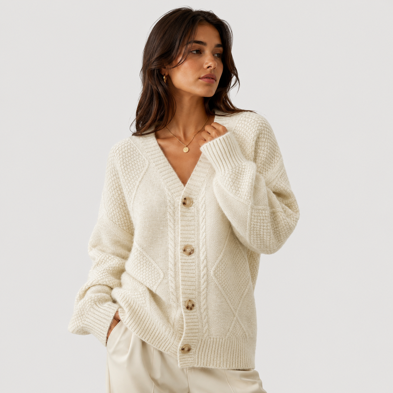 Long Sleeve Knit Cardigan, Button Front Soft Sweater
