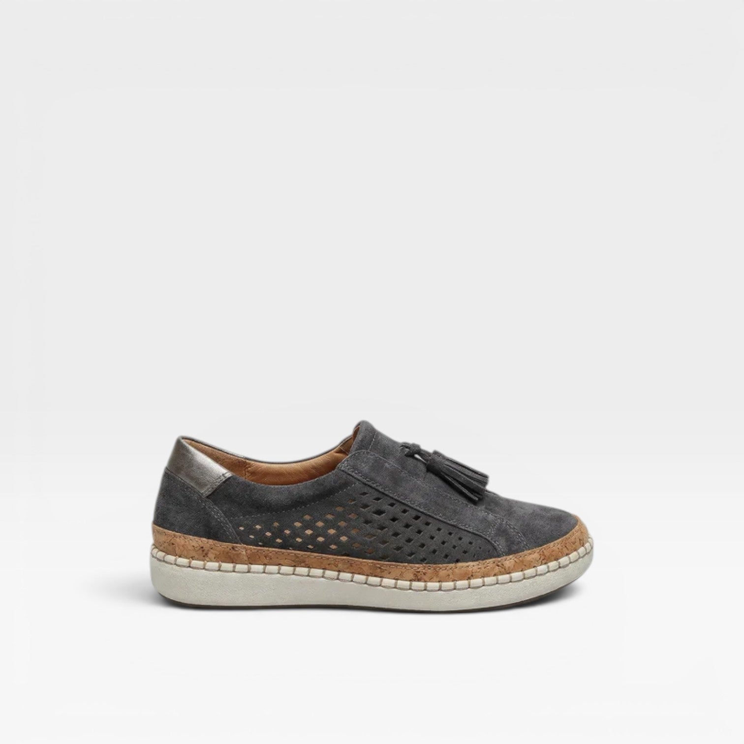 Suede Slip On Trainers, Perforated Tassel Cork Sole