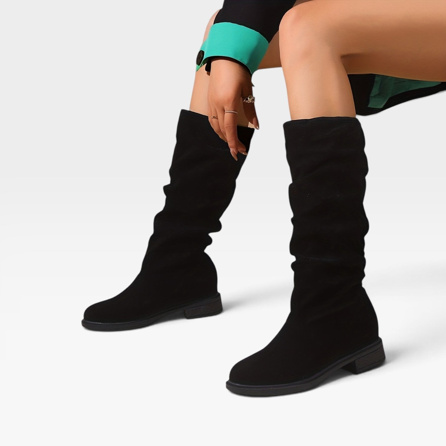 Soft Suede Knee High Boots, Slouchy Pull On Silhouette