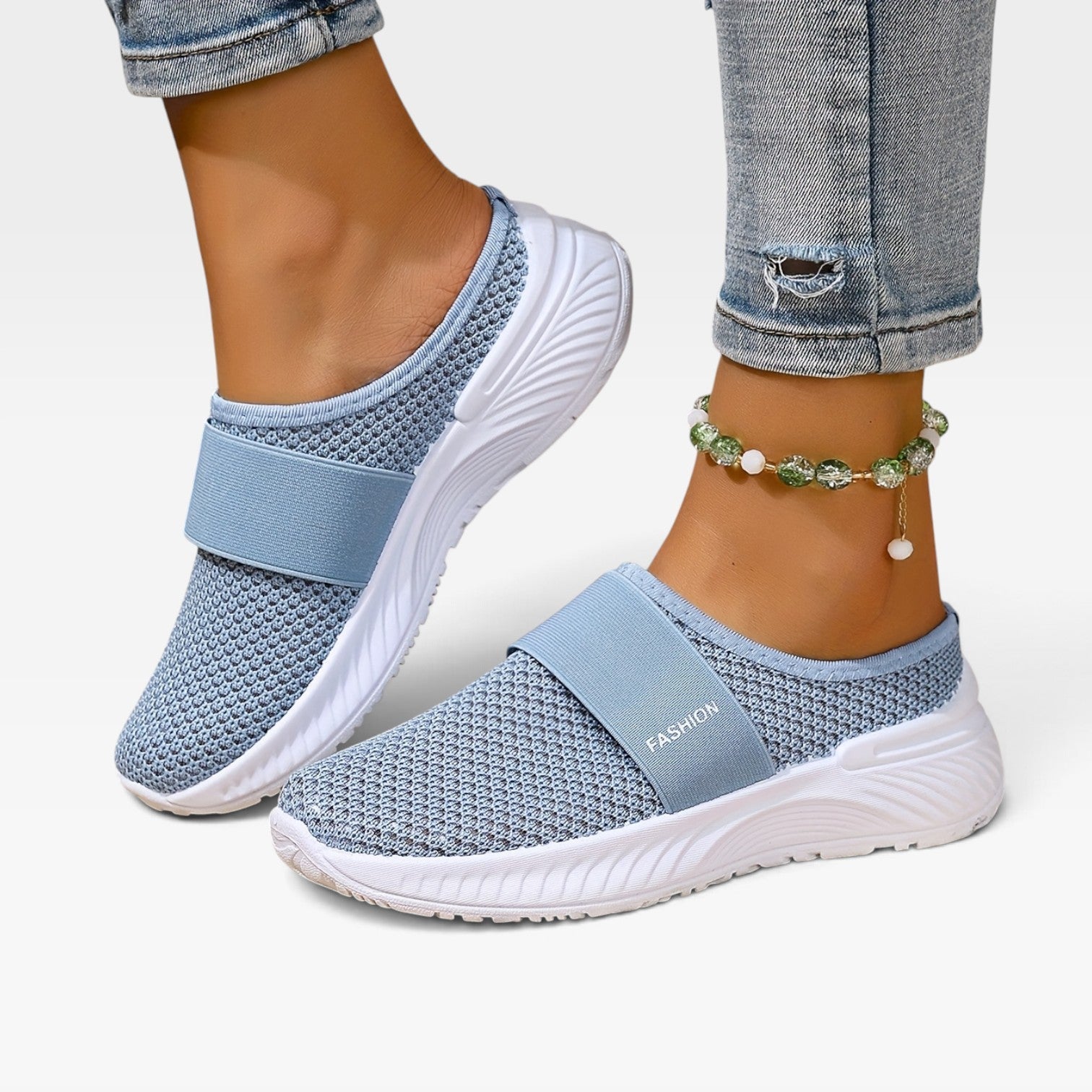 Backless Knit Sneakers, Cushioned Platform Slip On Mule
