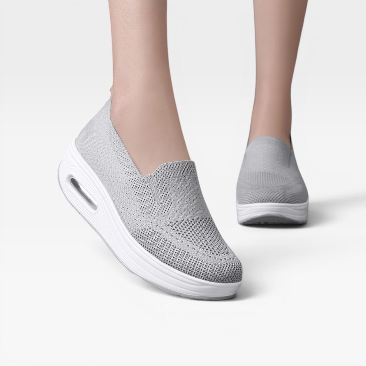 Air Cushion Platform Trainers, Breathable Knit Slip Ons