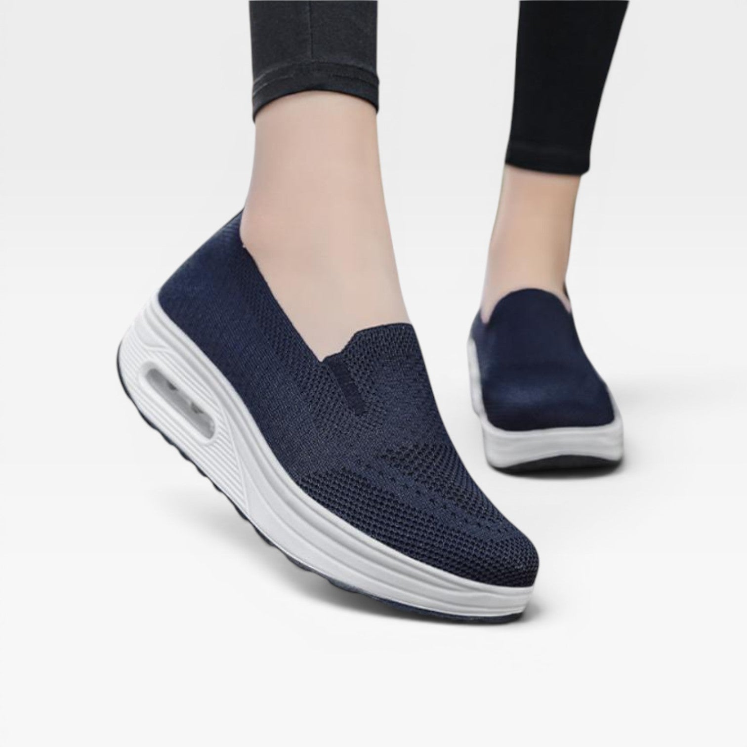 Air Cushion Platform Trainers, Breathable Knit Slip Ons