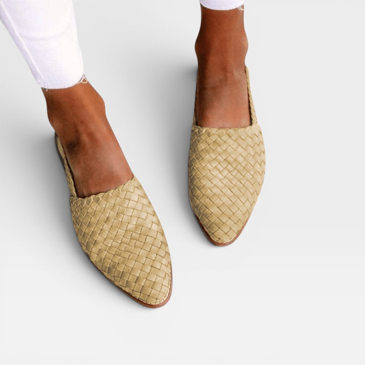 Woven Leather Slingback Loafers, Pointed Toe Flats
