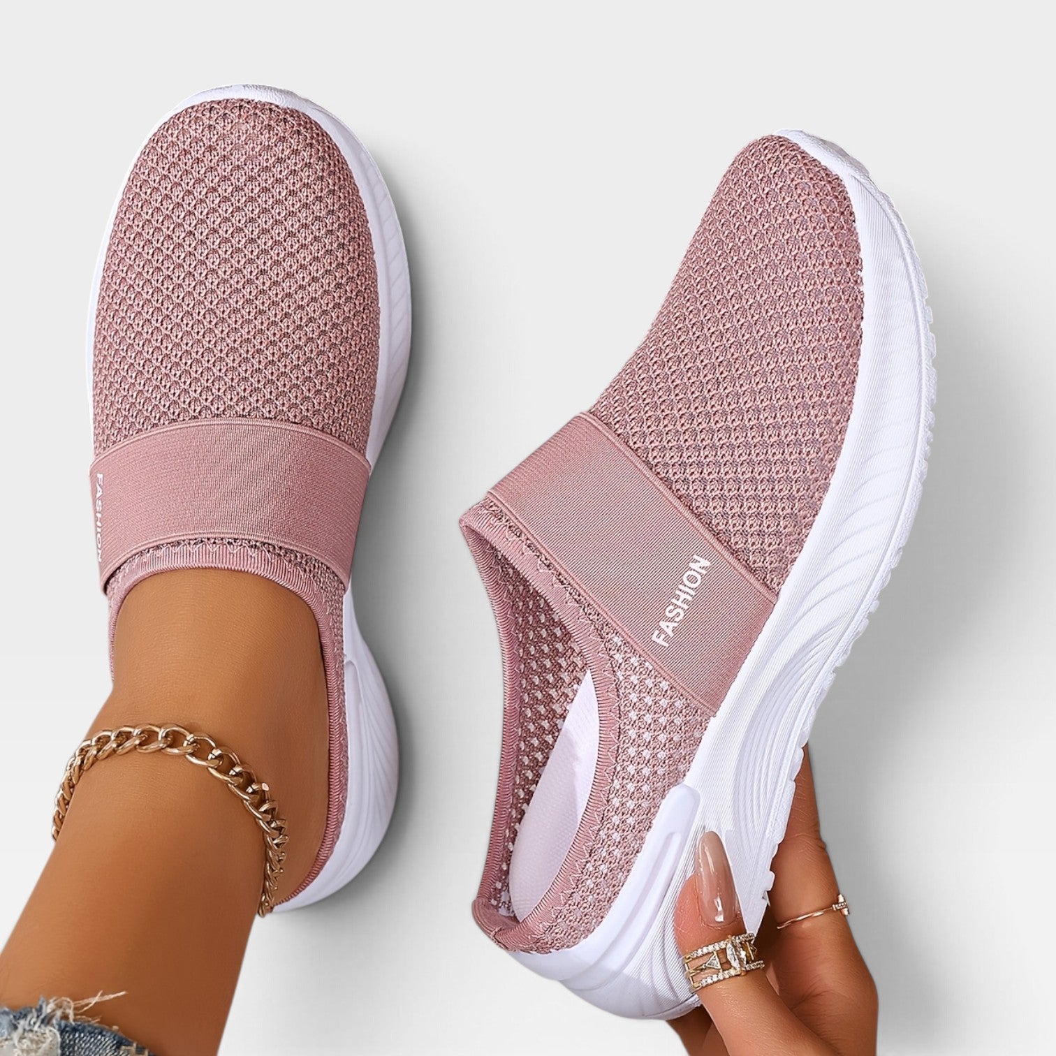 Backless Knit Sneakers, Cushioned Platform Slip On Mule