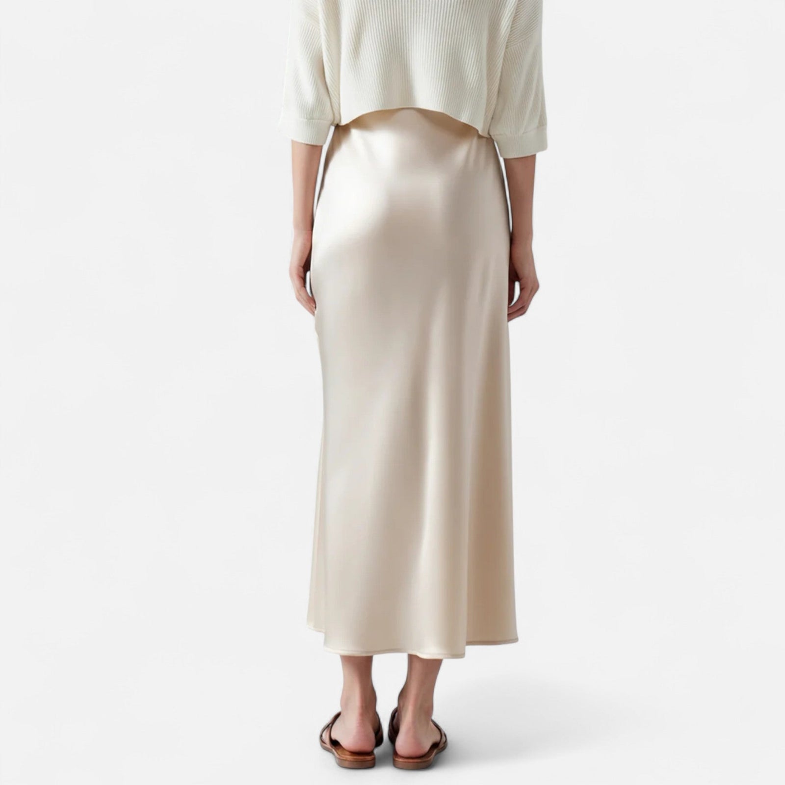 Pure Silk Midi Skirt, Fluid Drape with Natural Sheen