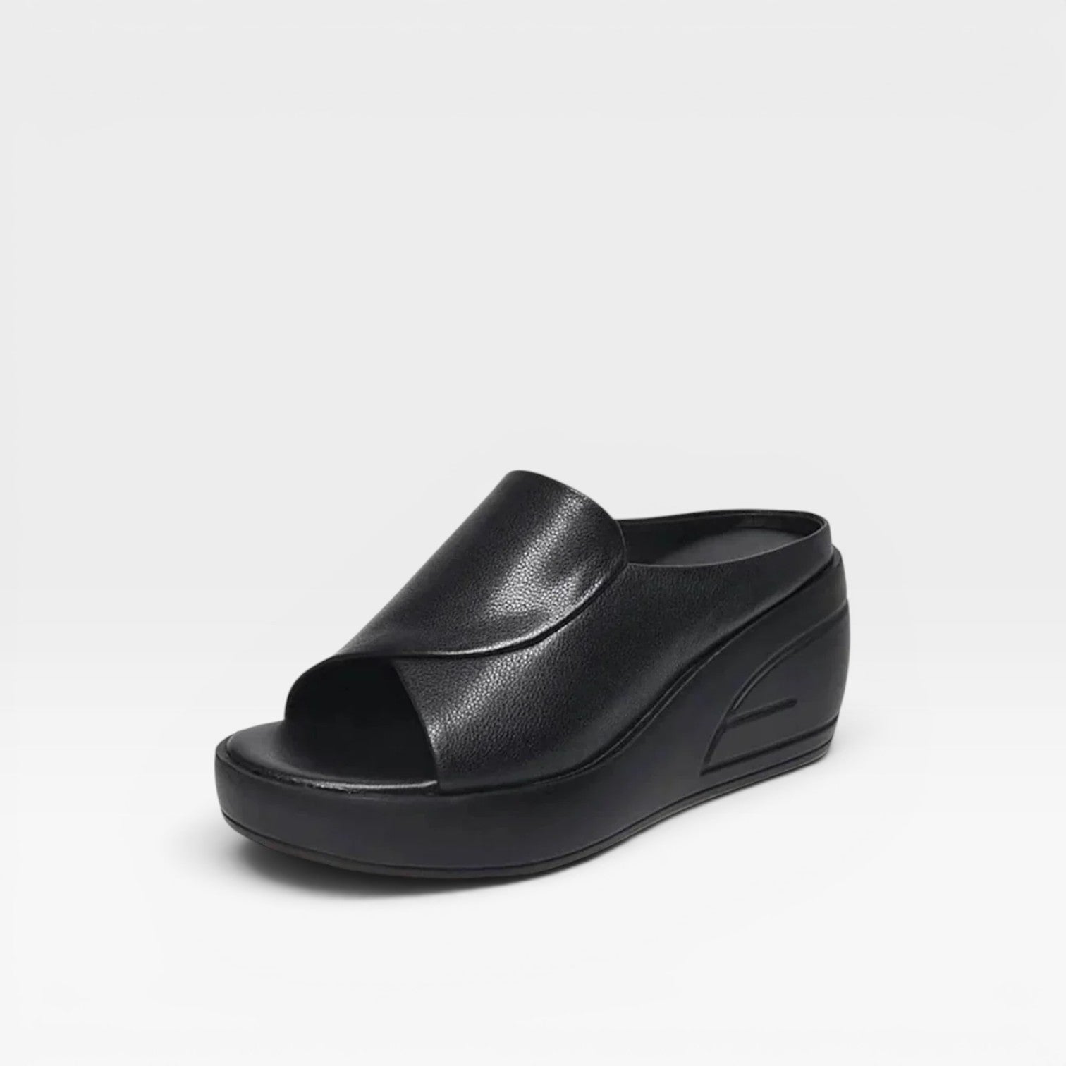 Leather Wedge Mules, Open Toe Slip On Platform Sandal