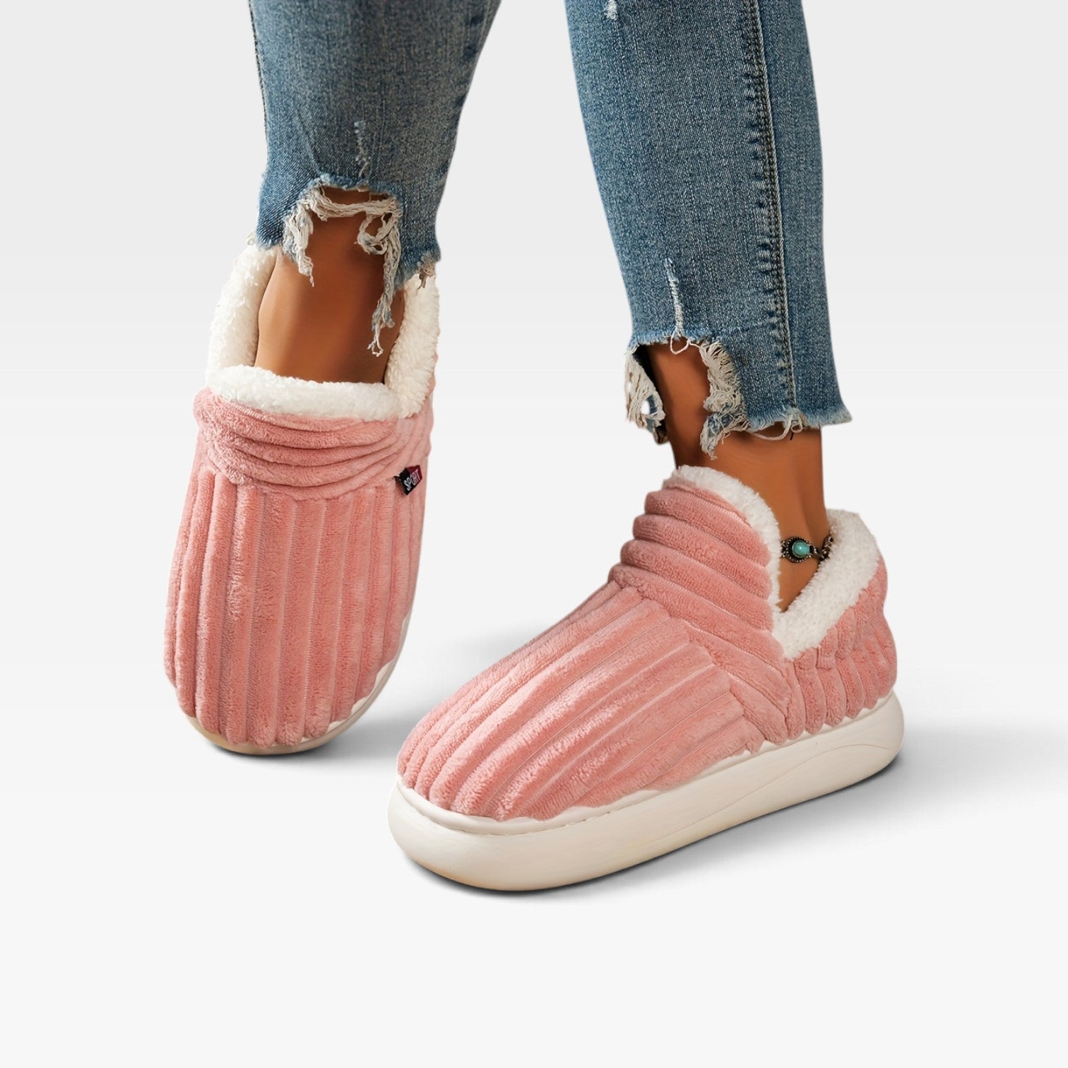 Corduroy Slipper Boots, Fleece Lined Slip On House Shoe