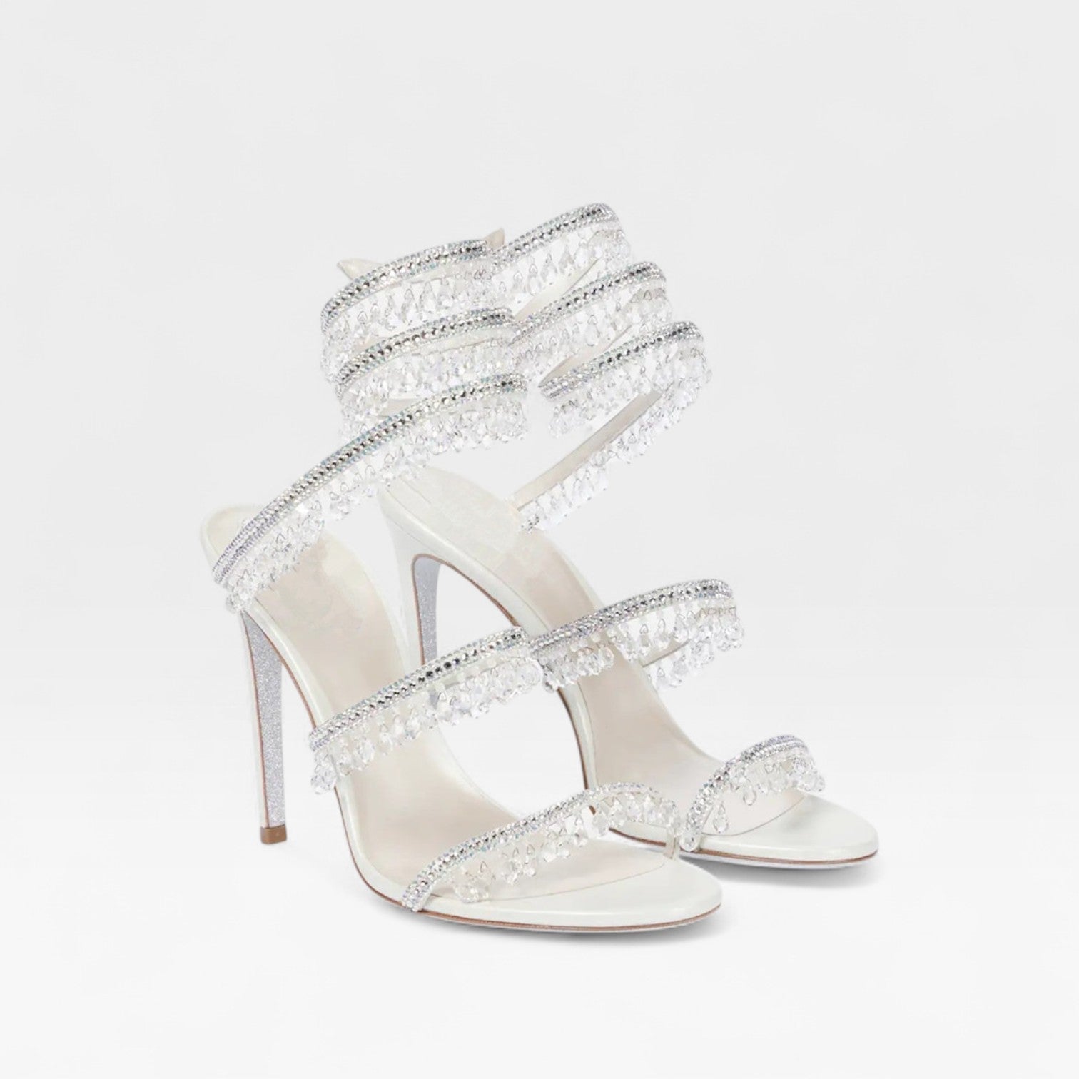 Crystal Strappy Heeled Sandals, Hand Sewn Party Shoes
