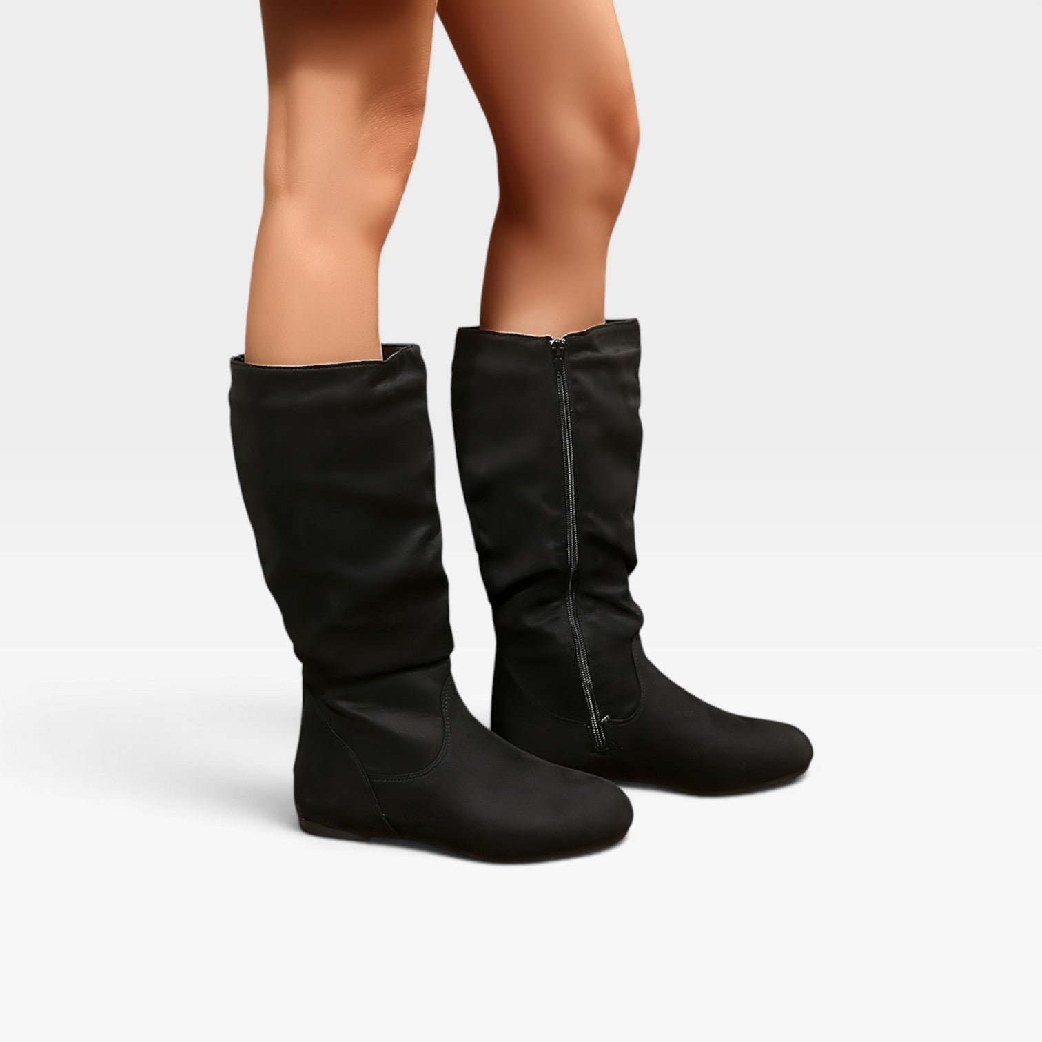 Mid Calf Slouch Boots, Hidden Wedge Sole and Side Zip