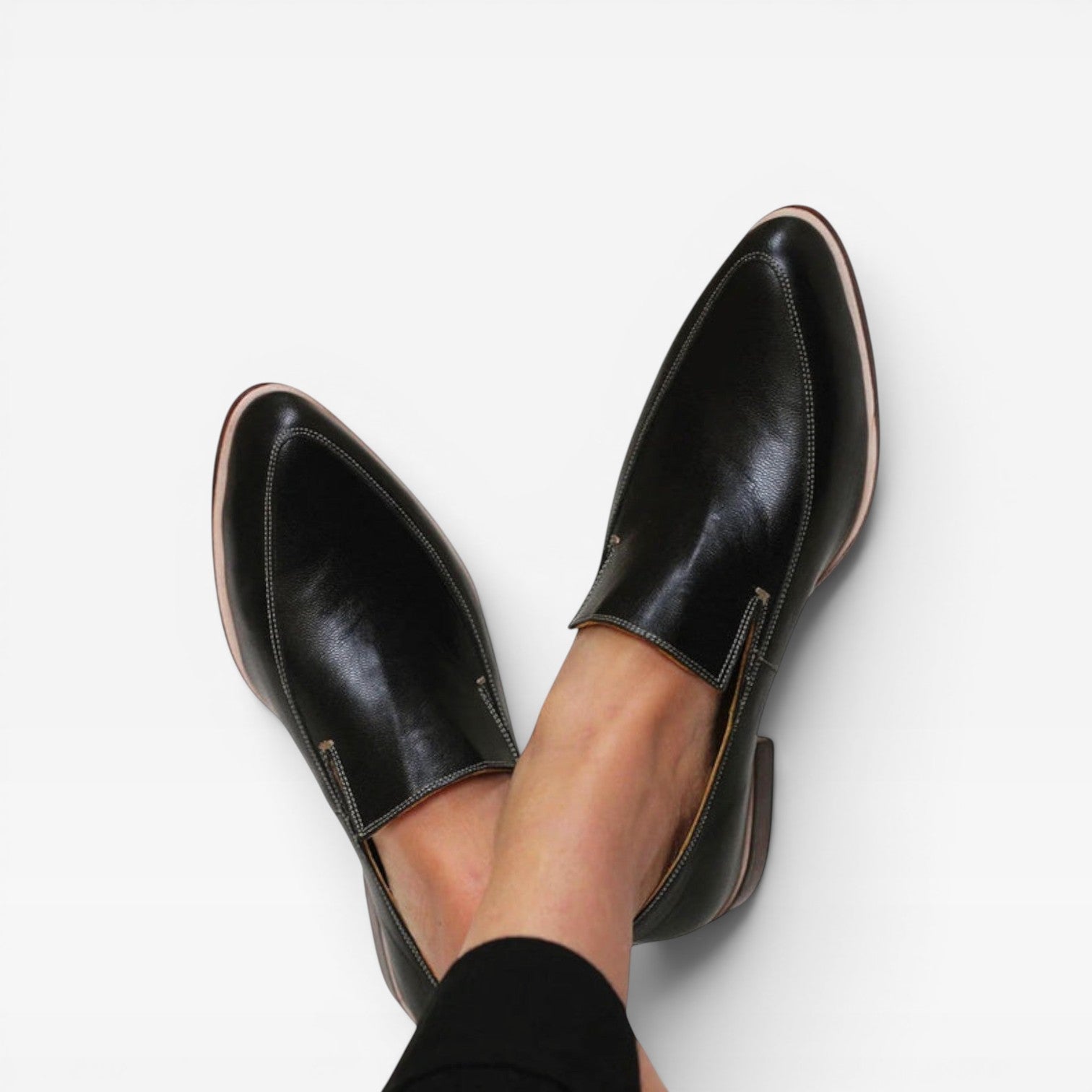 Smooth Leather Loafers, Black Slip-On Dress Flat Shoes