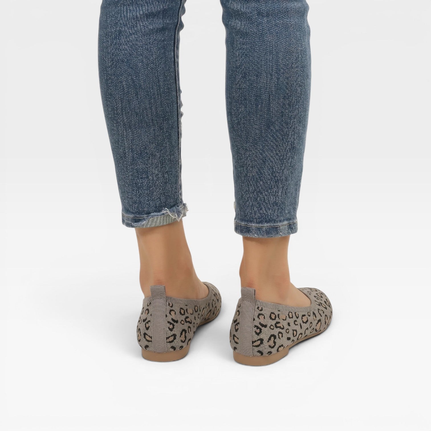 Knit Ballet Flats, Pointed Toe Leopard Print Slip Ons