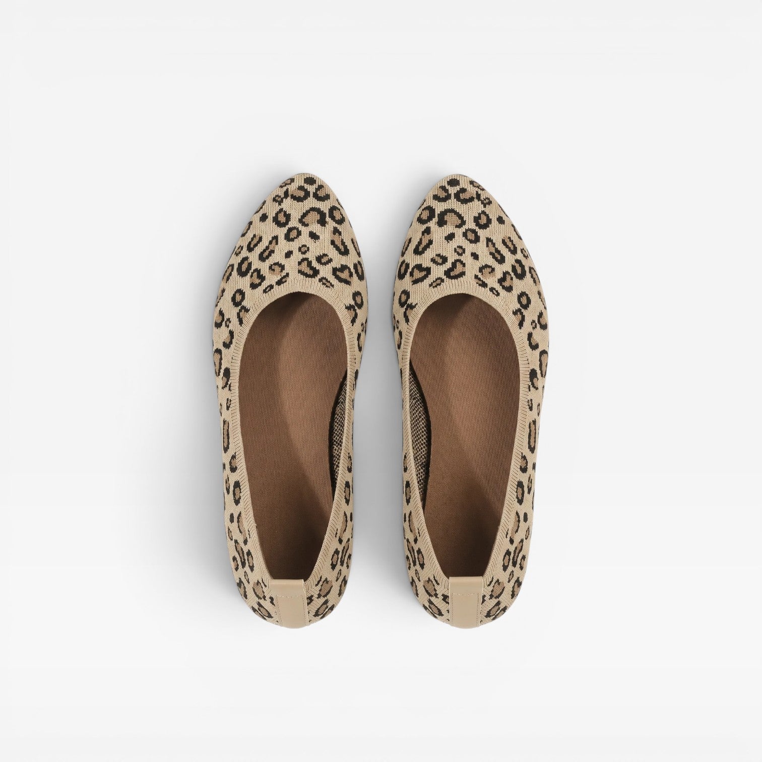 Knit Ballet Flats, Pointed Toe Leopard Print Slip Ons