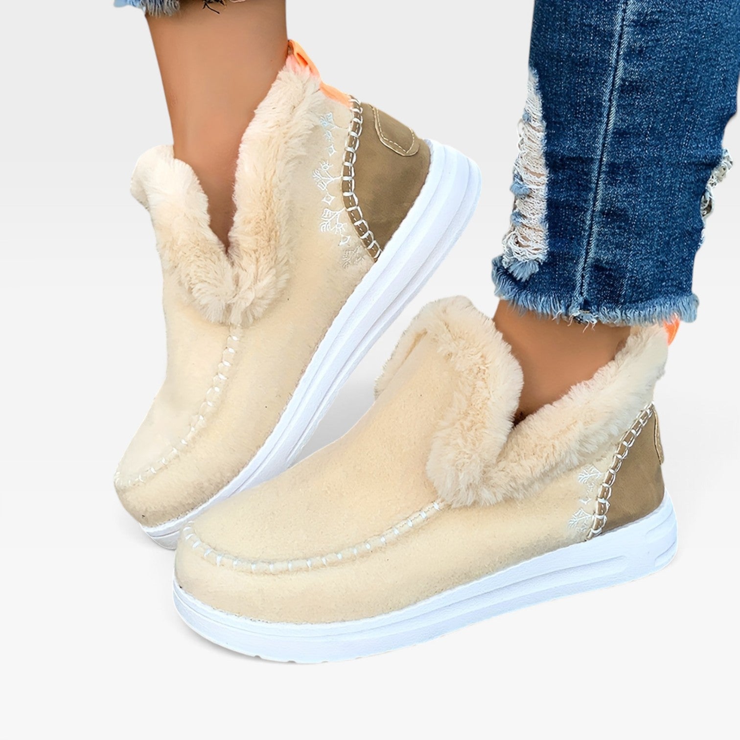 Wool Felt Ankle Boots, Moc Toe Fleece Lined Platform