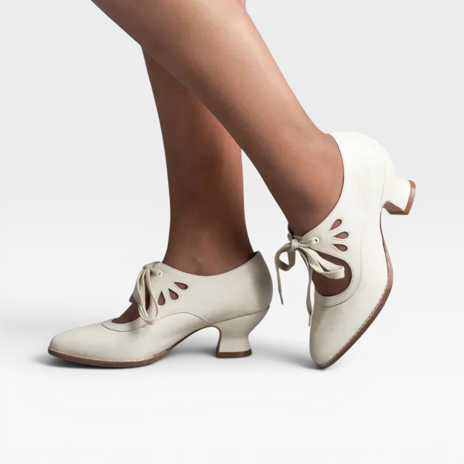 Lace Up Leather Look Pumps, Low Heel Vintage Shoes