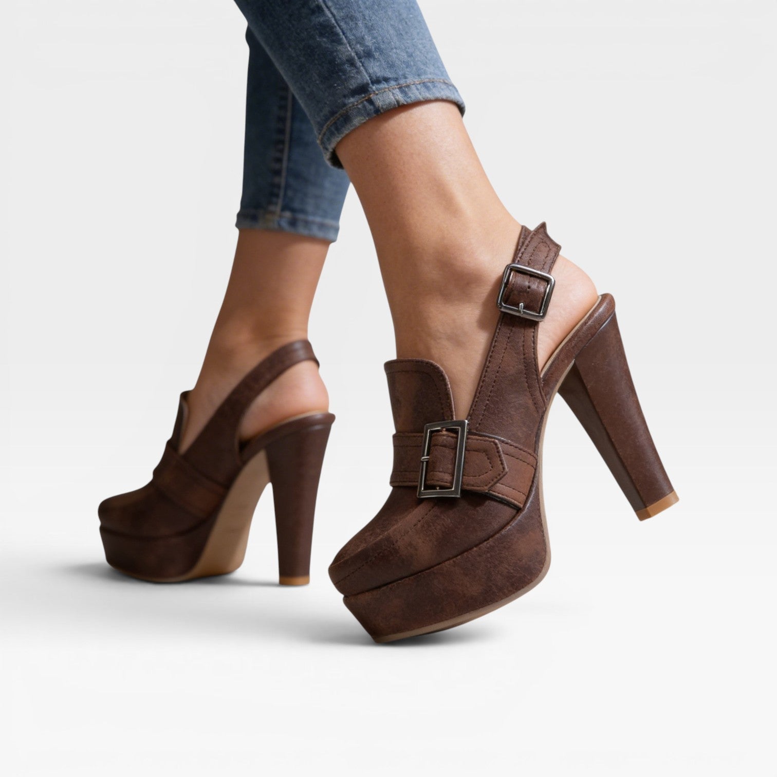 Block Heel Slingback Court Shoes, Retro Buckle Strap